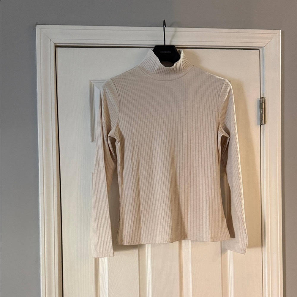 Zara Beige Ribbed Long Sleeve Turtleneck